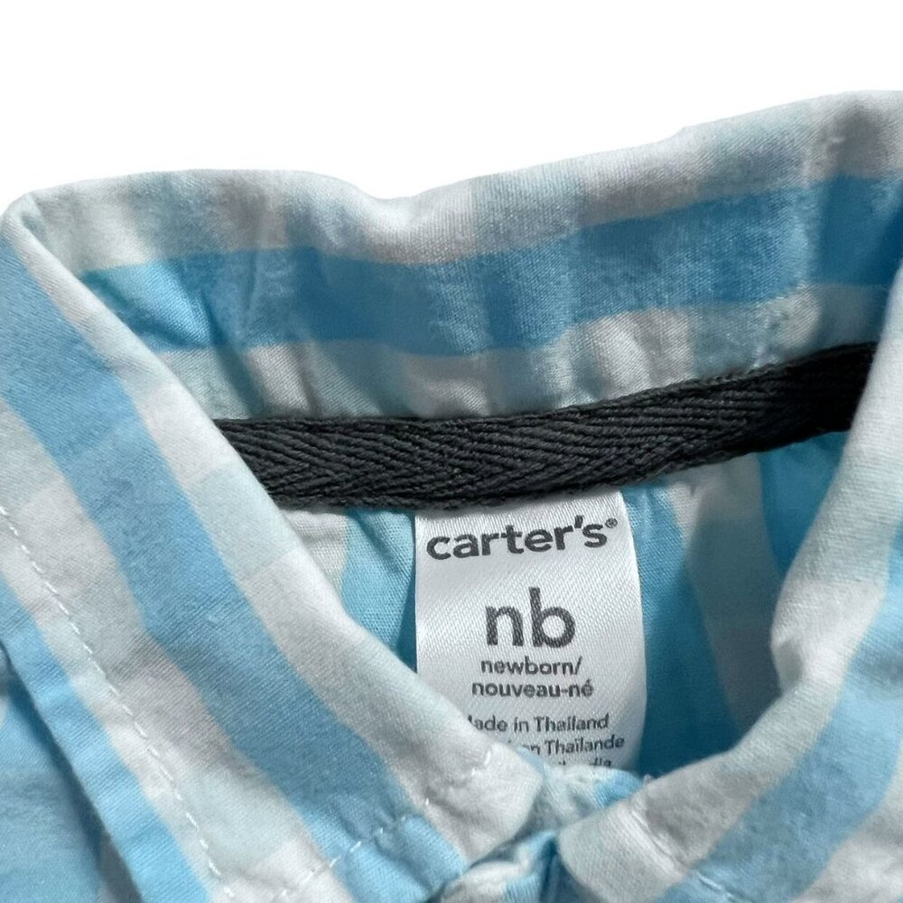 Carter's NB Newborn Light Blue Gingham Plaid Romper - Picture 5 of 5
